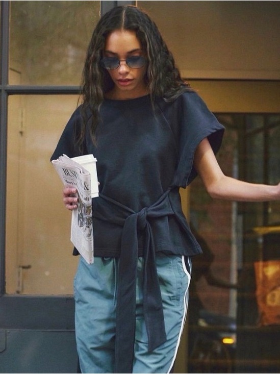 FP Movement by Free People Tops - FP Movement by Free People: For the Win Black Tie-Front Short Sleeve Top